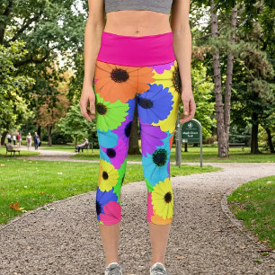 Leggings Capri Motif floral de marguerite psychédélique coloré