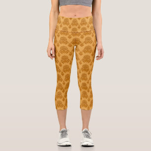 Leggings Capri Motif floral en damas doré
