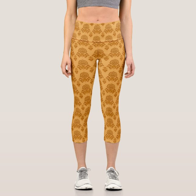 Leggings Capri Motif floral en damas doré (Recto)