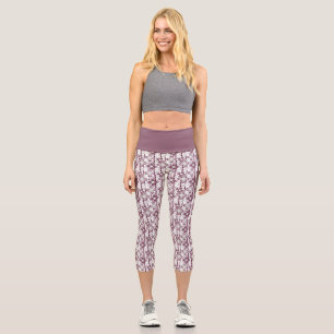 Leggings Capri motif floral marron et blanc