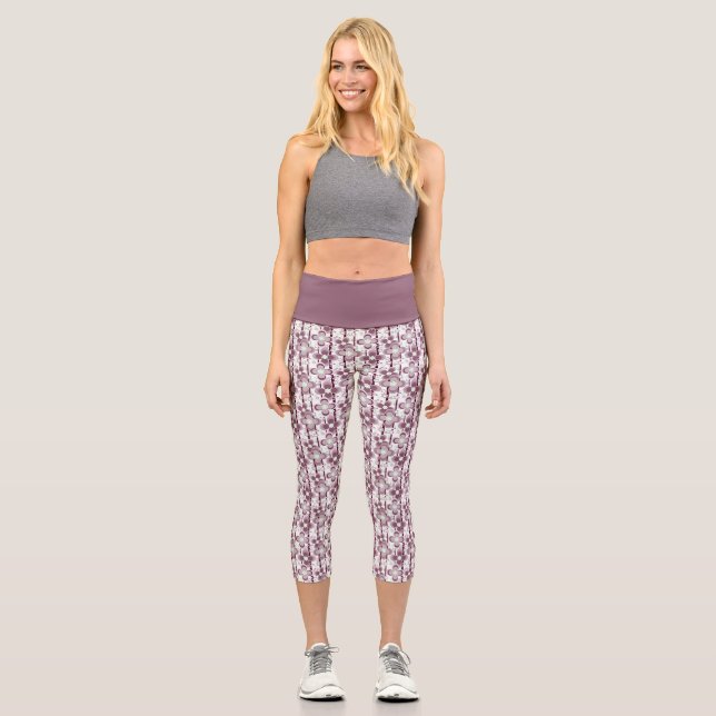 Leggings Capri motif floral marron et blanc (Recto)