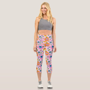 Leggings Capri Motif floral rose de la rue Sésame