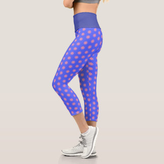Leggings Capri Motif floral rose et bleu