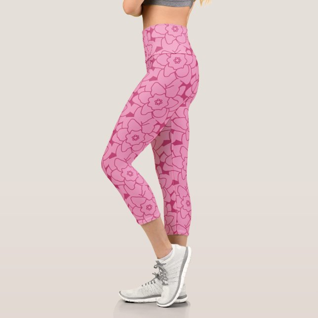 Leggings Capri Motif floral rose tendance athlétisme Fitness mign (Gauche)