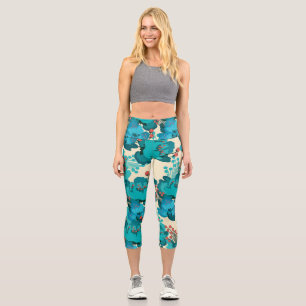 Leggings Capri motif floral vintage, fleurs délicates.