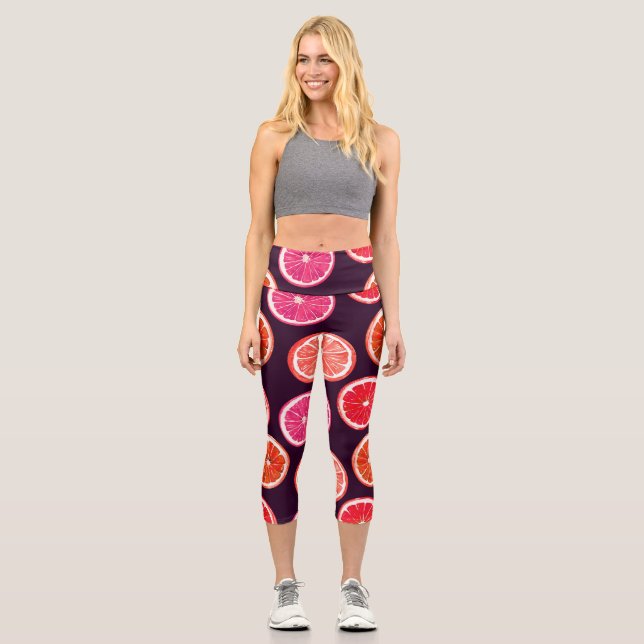 Leggings Capri Motif foncé Citrus peint à la main (Recto)