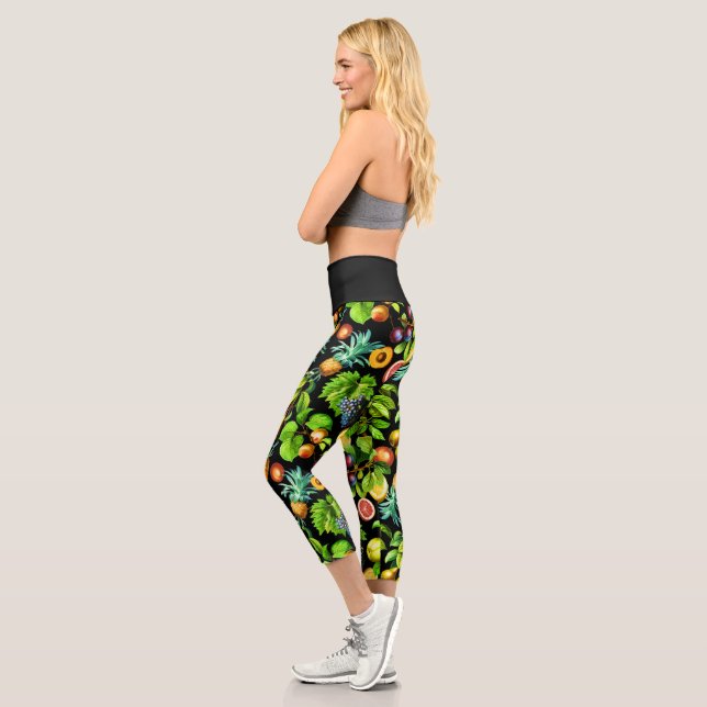 Leggings Capri Motif Fruits sur Arrière - plan noir (Gauche)