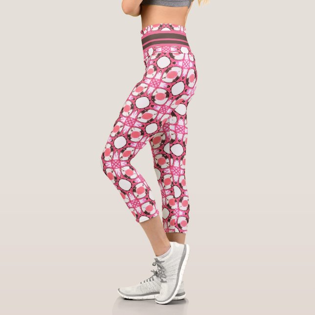 Leggings Capri Motif géométrique Abstrait Cercle blanc rose (Gauche)