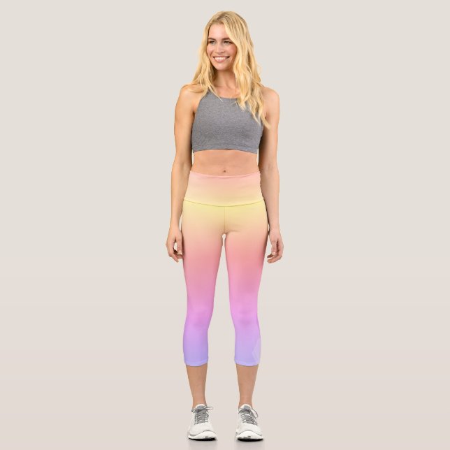 Leggings Capri motif géométrique abstrait cool jaune chaud (Recto)