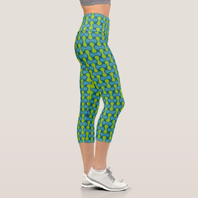 Leggings Capri Motif géométrique Abstrait rétro en bleu et vert (Droite)