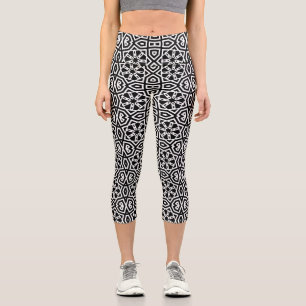 Leggings Capri Motif géométrique chic noir et blanc contemporain
