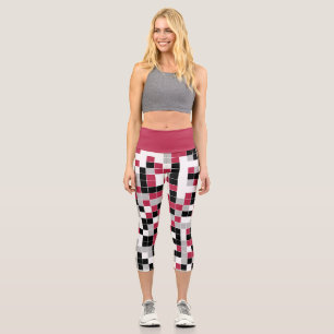 Leggings Capri Motif géométrique Magenta noir mignon