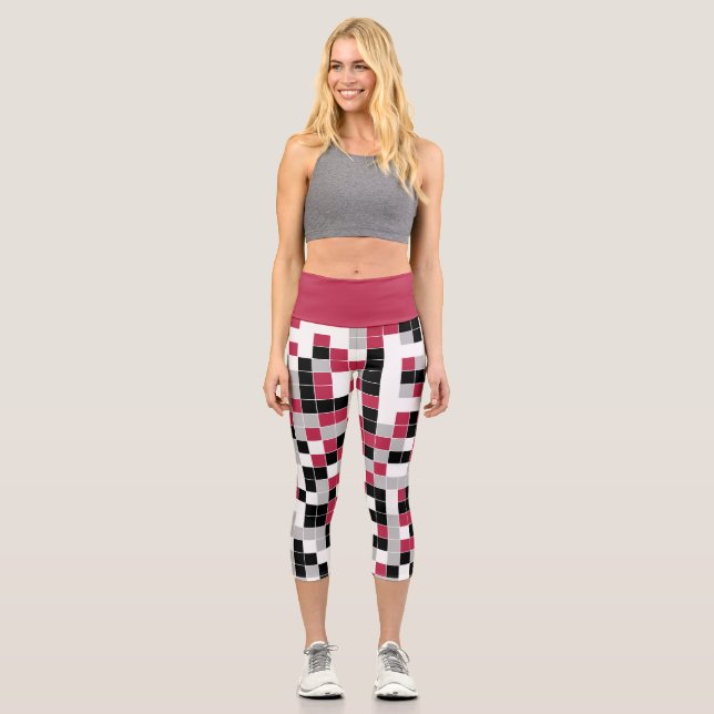 Leggings Capri Motif géométrique Magenta noir mignon (Recto)