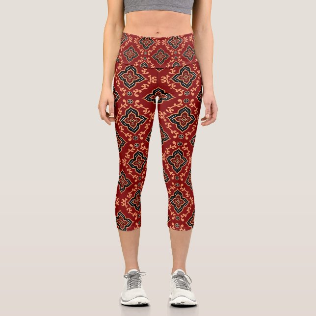 Leggings Capri Motif géométrique rouge / Impression indienne (Recto)