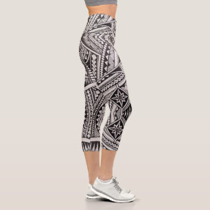 Leggings Capri Motif géométrique tribal noir et blanc chic