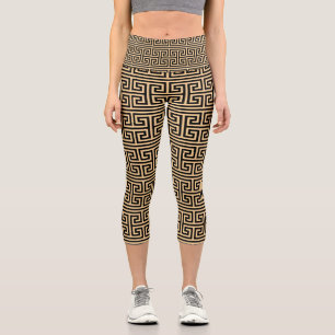 Leggings Capri Motif grec en clé à méandre Carré H Marron