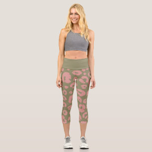 Leggings Capri Motif léopard moderne vert et rose