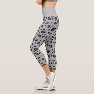 Leggings Capri Motif léopard noir sur gris