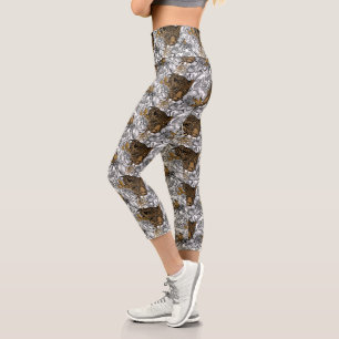 Leggings Capri Motif Leopard & Peonies