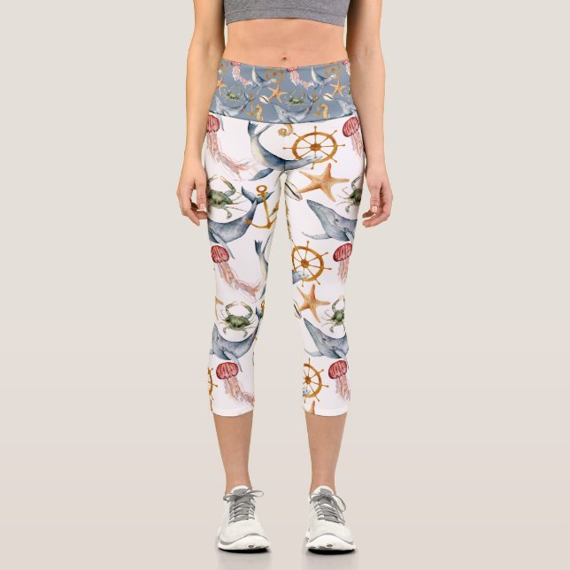 Leggings Capri Motif marin amusant (Recto)