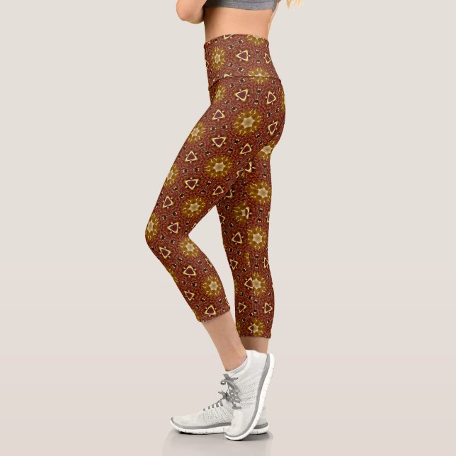 Leggings Capri Motif Masala Brun Jaune Épicé (Gauche)