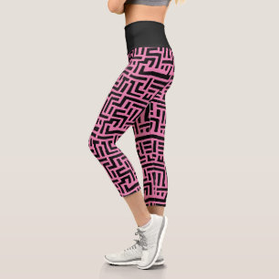 Leggings Capri Motif Maze Art Pop Noir Et Rose