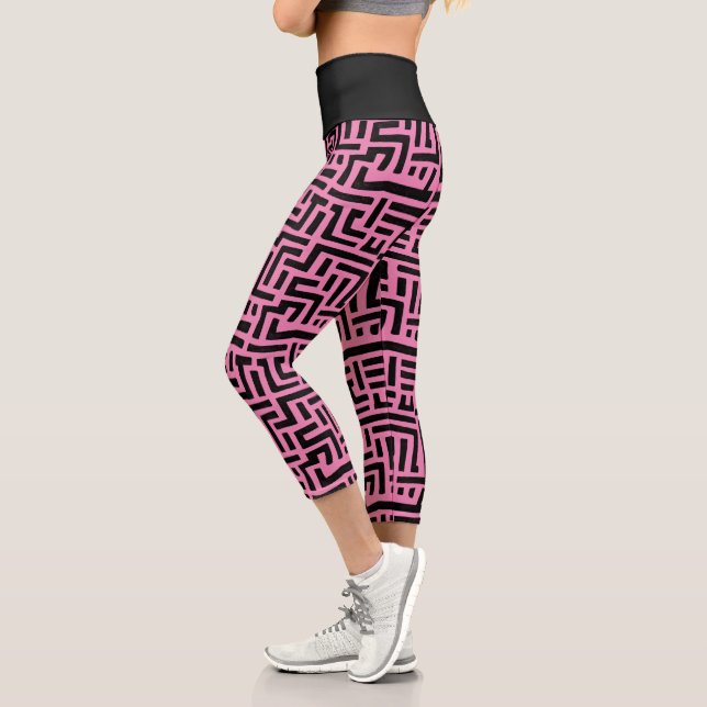 Leggings Capri Motif Maze Art Pop Noir Et Rose (Gauche)