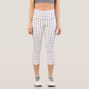 Leggings Capri Motif minimaliste de grille blanche noire