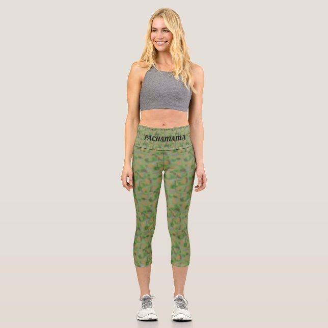 Leggings Capri Motif moderne Abstrait vert et beige avec texte (Recto)
