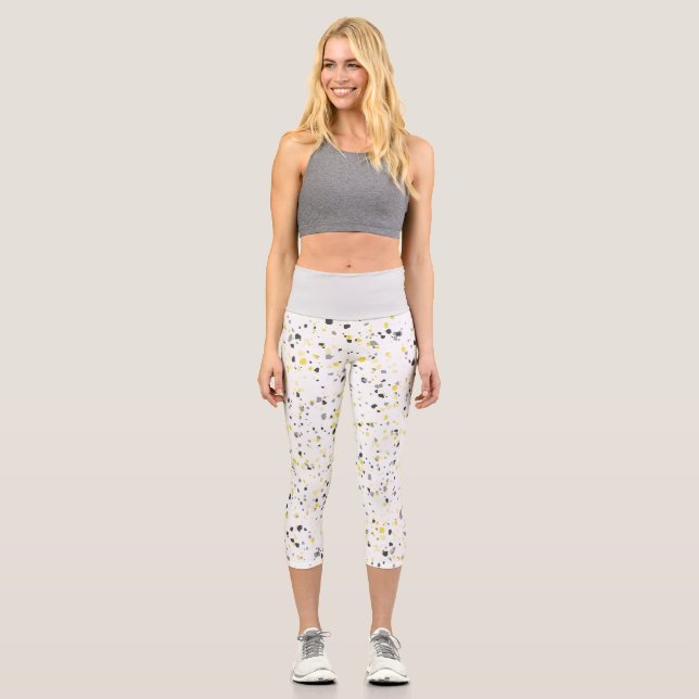 Leggings Capri Motif moderne géométrique gris-jaune Terrazzo (Recto)
