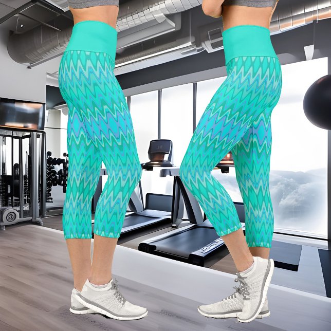 Leggings Capri Motif moderne zigzag - vagues turquoise (Créateur téléchargé)