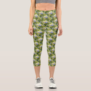 Leggings Capri Motif naturel doux bleu Hydrangea