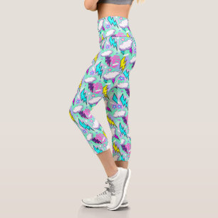 Leggings Capri Motif Neon Lightning Bolts & Stars