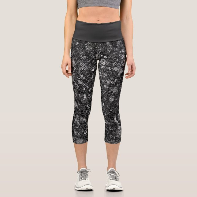 Leggings Capri Motif noir à faux sequins  (Recto)