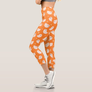 Leggings Capri Motif Orange Ghost Doodle