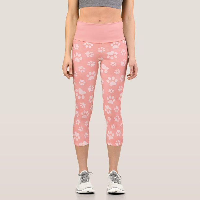 Leggings Capri Motif Pattes Mignon Rose (Recto)
