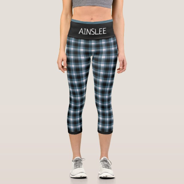 Leggings Capri Motif Plaid bleu personnalisé (Recto)