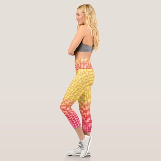 Leggings Capri Motif plaid dégradé jaune rouge (Gauche)