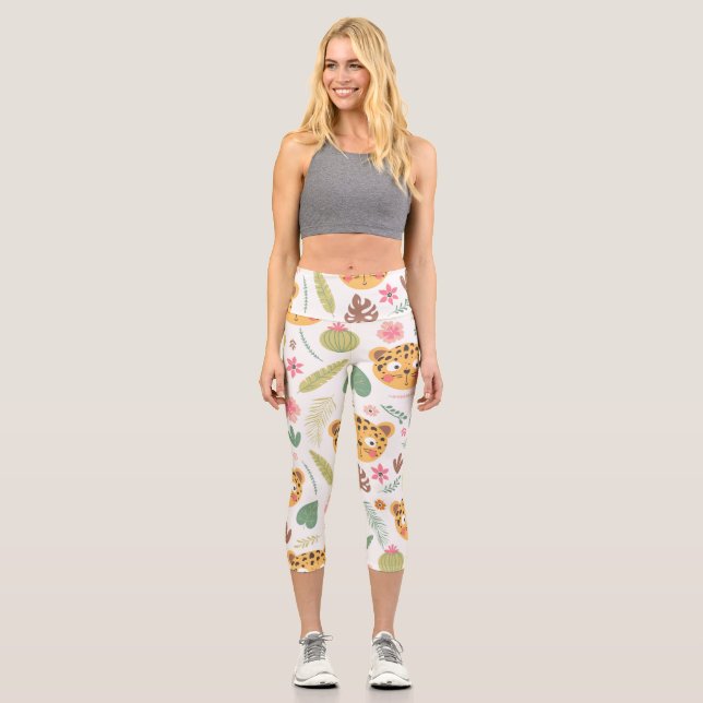 Leggings Capri Motif Plante de Leopard Head Tropical (Recto)