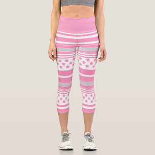 Leggings Capri Motif rayé rose avec étoiles