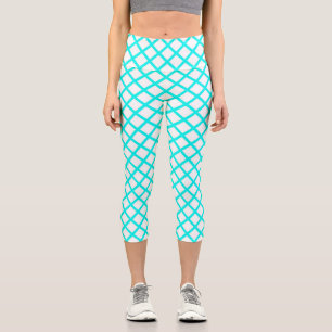 Leggings Capri Motif rayures diamant arlequin blanc sarcelle