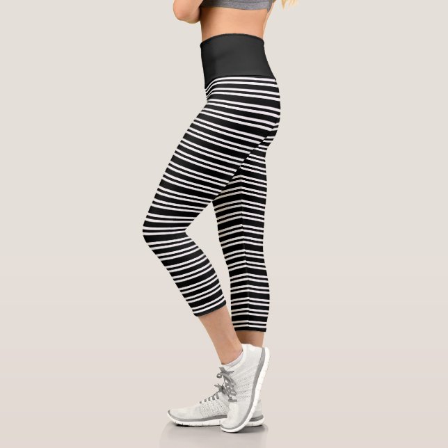 Leggings Capri Motif rayures noir et blanc moderne (Gauche)