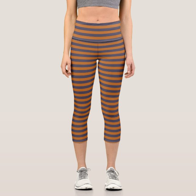 Leggings Capri Motif Rayures Orange Violet (Recto)
