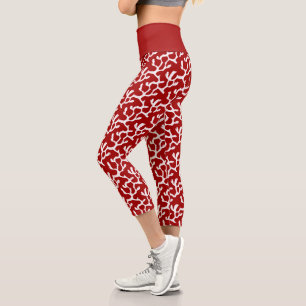 Leggings Capri Motif Répéteur de corail blanc et rouge