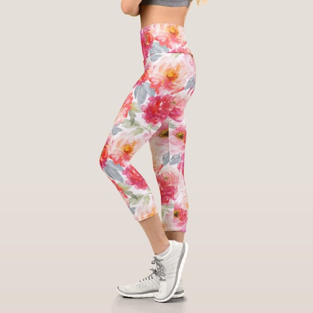 Leggings Capri Motif rose Aquarelle Peony (Gauche)
