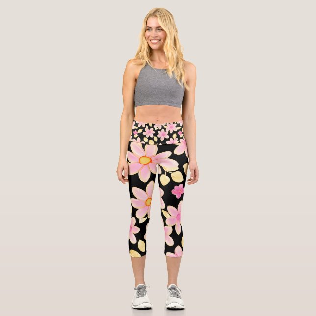 Leggings Capri Motif rose et noir (Recto)