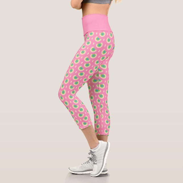 Leggings Capri Motif rose et vert rétro (Gauche)
