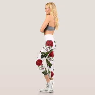 Leggings Capri Motif Rose Red Long Stem