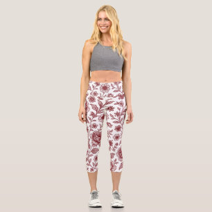 Leggings Capri Motif Rose Vintage rouge foncé
