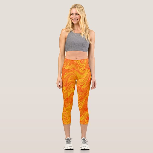 Leggings Capri Motif rouge orange marbling (Recto)
